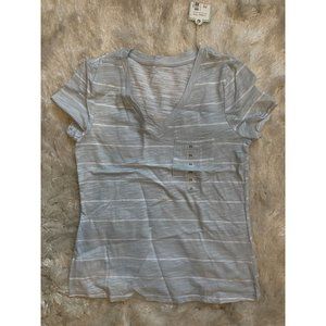 NWT Dept 222 gray striped v neck pocket tee size PS